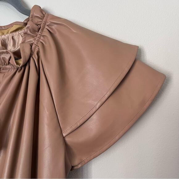 Olivia James The Label NEW Tinsley Faux Leather Tiered Ruffle Mini Dress Caramel - Picture 5 of 8